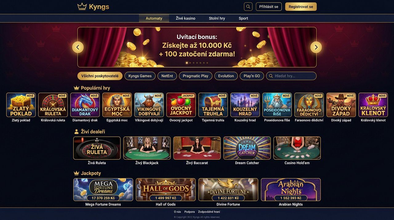 Úvodní stránka online casina Kyngs